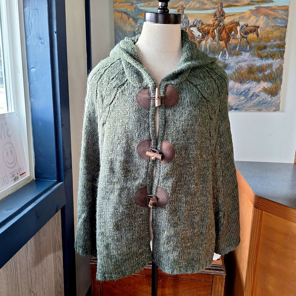 BCBGMaxAzria Wool & Mohair Cape-Style Hooded Cardigan, Size Large, RN#86297